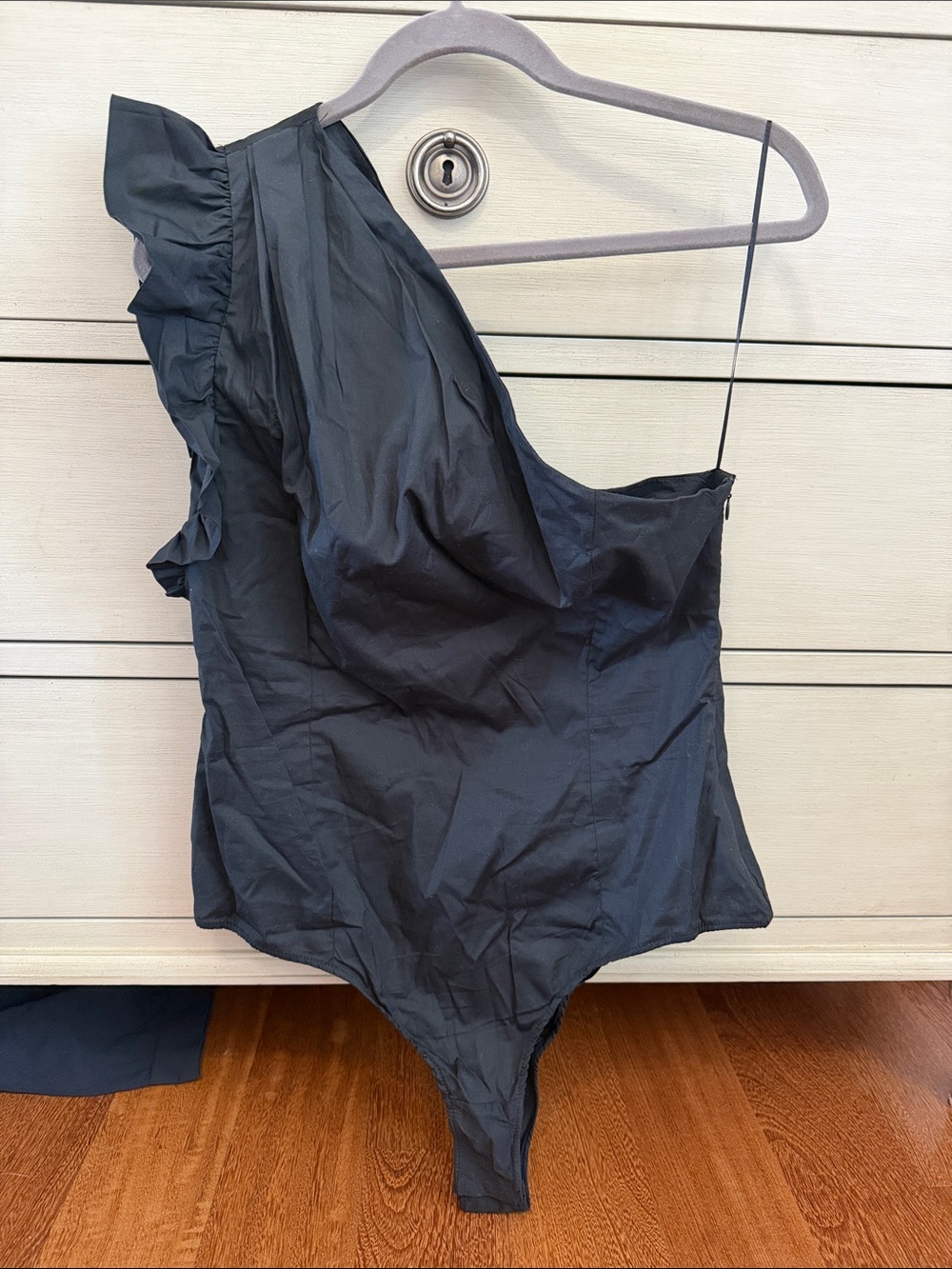 One-Shoulder Black Ruffled Bodysuit